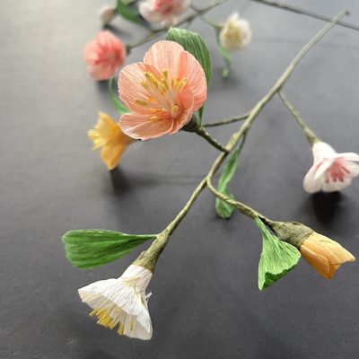 Tige fleurs de "cerisier" rose blanc et orangé